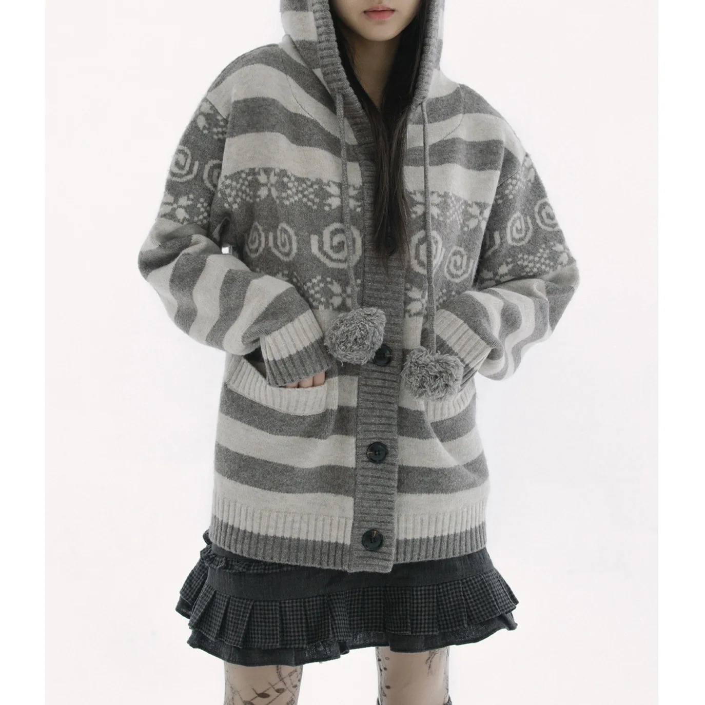 

Женский вязаный свитер с капюшоном, осень-зима 2022, новый кардиган Fair Isle, винтажный дизайн с капюшоном, мягкая вязаная женская верхняя одежда с напуском