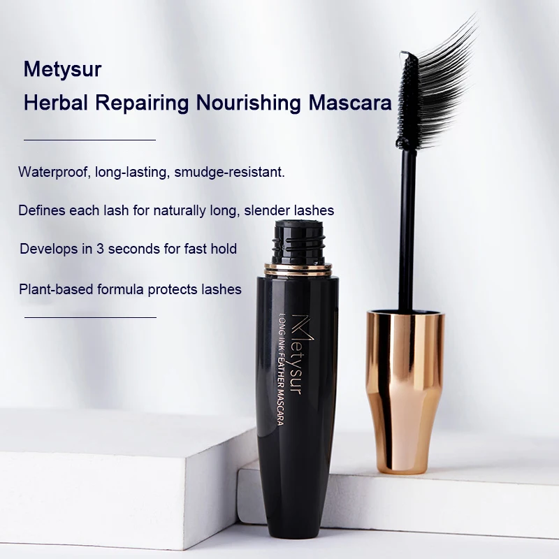 Metysur Mascara Herbal بشكل طبيعي طويل سميك مقاوم للماء سريع الجفاف 4D ماسكارا غير ملطخة لتعزيز رموش العين