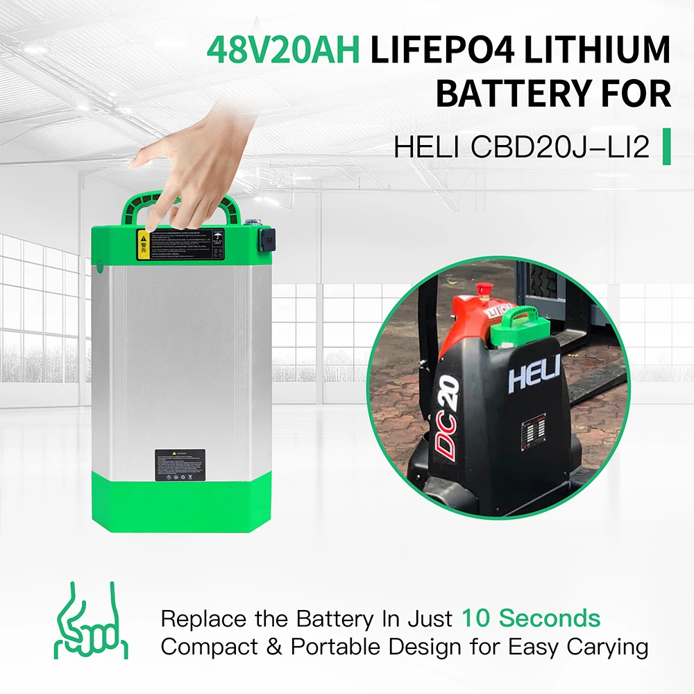 

Зеленая литиевая батарея HELI CBD20J-LI2 LiFePO4 48 В 20 Ач для электрического поддона HELI 4500 + циклов Литиевая батарея LiFePO4