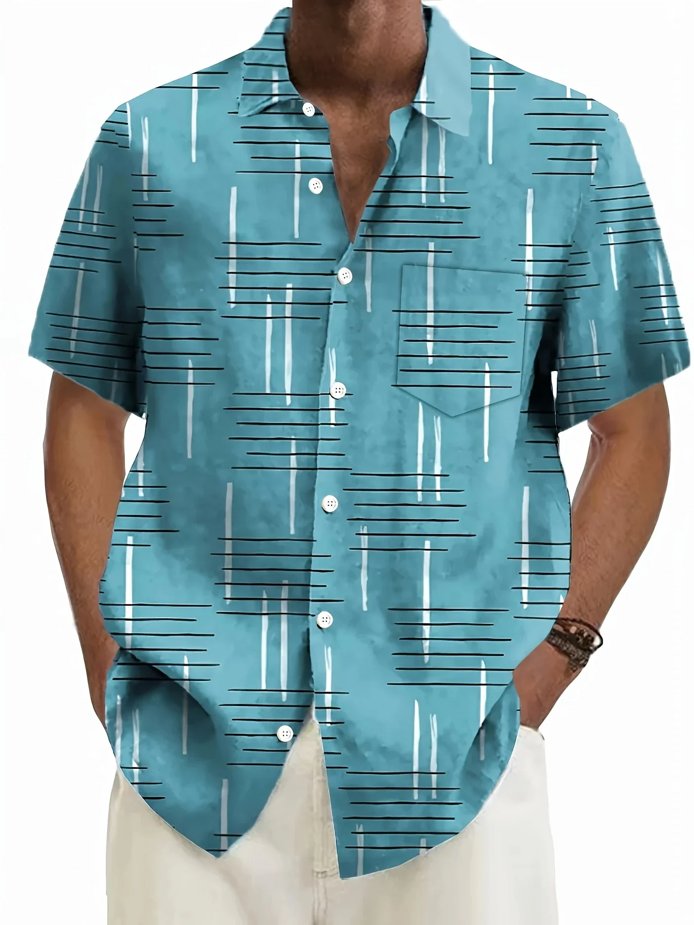 

Summer Beach Style Men's Hawaiian Shirt Stylish Graphic Print Tshirt Lapel Button Down Casual Lightweight Vacation Shirts