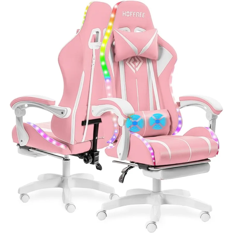 Gaming Chair with LED RGB Lights with Massage and Footrest Ergonomic Computer Chair High Back Video Game Chair with Adjustable
