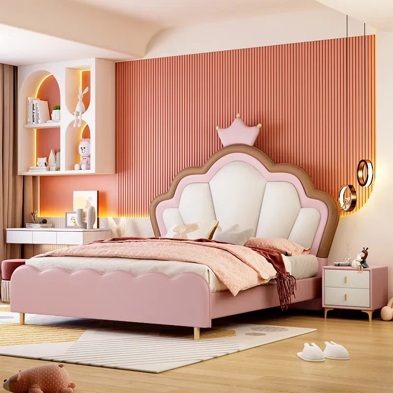 for Children Bed Girl Princess Bed Modern Simple 1.5m 1.35m Small Apartment Storage Kids Room Girl Leather
