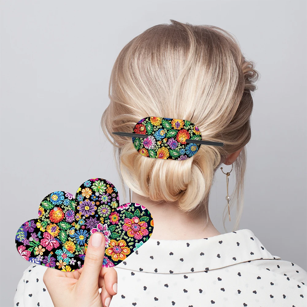 

8Pcs DIY Diamond Art Ellipse Hairpin Kits PU PU Crystal Rhinestone Headware Diamond Embroidery Hairpins Kit Gift for Women