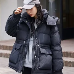 2024 Winter Fall Korean Style Ladies Women Hooded Purple Black Beige White Duck Feather Down Coat , Woman High Waisted Coats