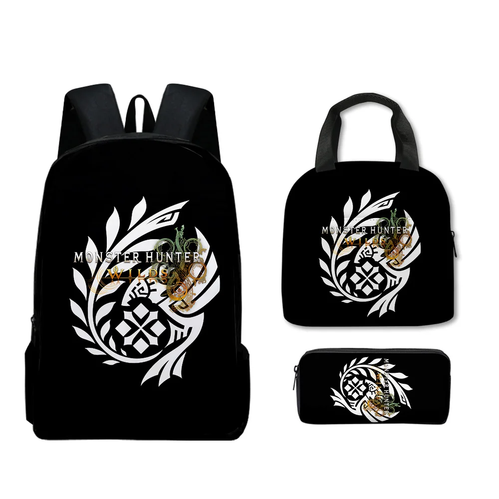 Luxury Youthful Novelty Luxury Monster Wilds 3D Printed 3pcs/Set Travel bags Laptop Daypack Backpack Lunch Bag Pencil Case