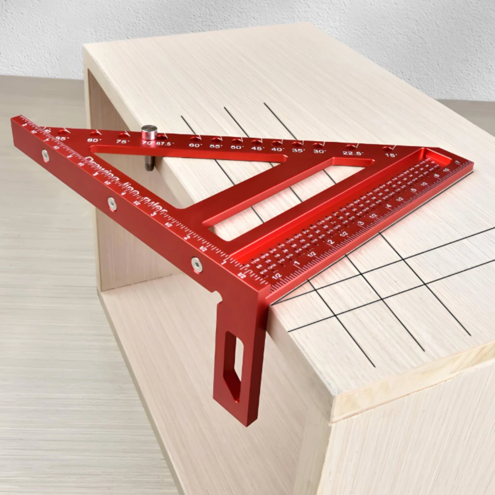 Triangular Woodworking Ruler 3D Woodworking Square Protractor Angle Marking Ruler Engraved Graduations Tool Positioning Holes