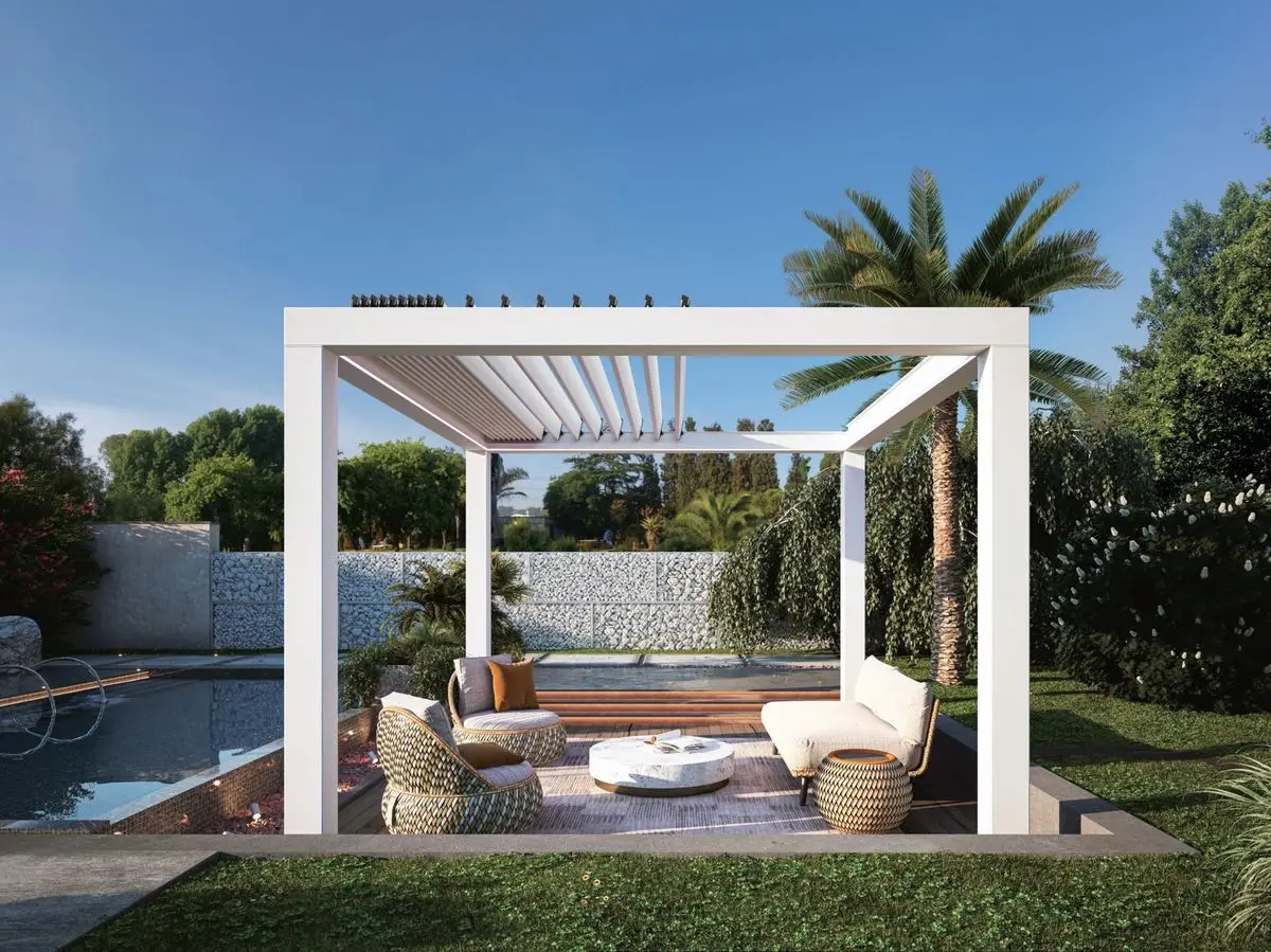 Outdoor Waterproof Simple Aluminum Pergola Retractable Louvered Roof with LED Light 3x3 3x4 4x3 Sizes Pavilion Metal Pagolas