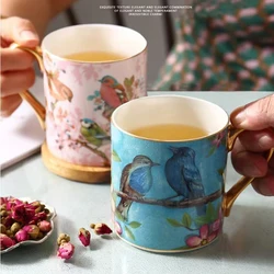 Ceramic Mugs Phnom Penh European Style Large Capacity Bone China Tea Mug Breakfast Milk Coffee Cup Magpies on the Branches