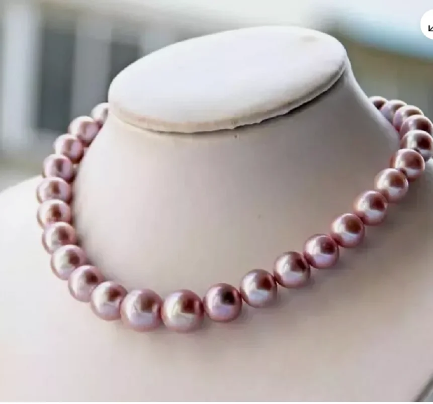 

huge natural 18"10-11mm south sea AAA pink purple lavender pearl necklace 14k