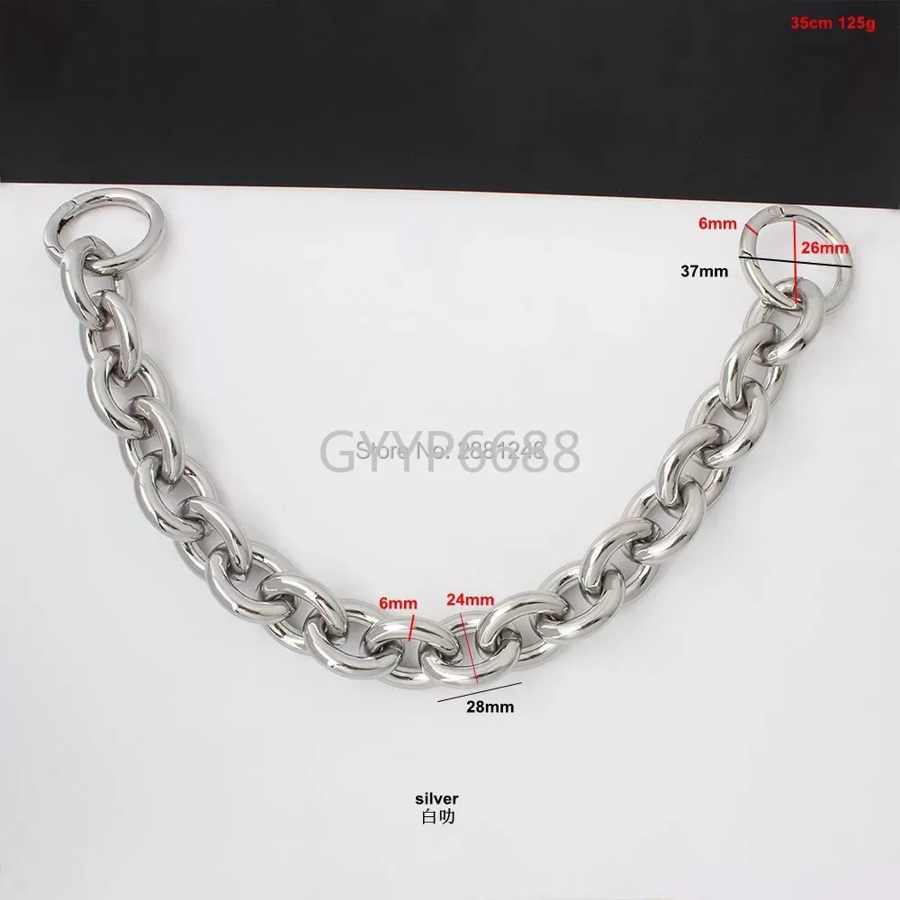 2PCS 30-120CM 24mm Thick Aluminum Metal Chain + Round Spring Ring For Bags Shoulder Strap Handles Chains Replacement Accessories