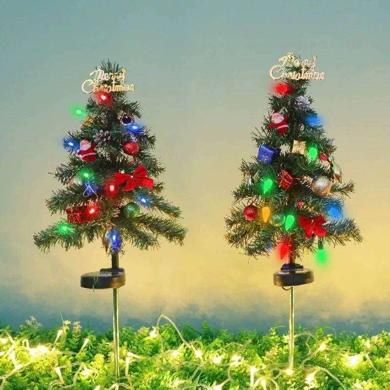 Christmas Tree LED Lights Solar Outdoor Decorative Lawn Garden Lamp Pathway Landscape Lighting for Holiday Festive Decor