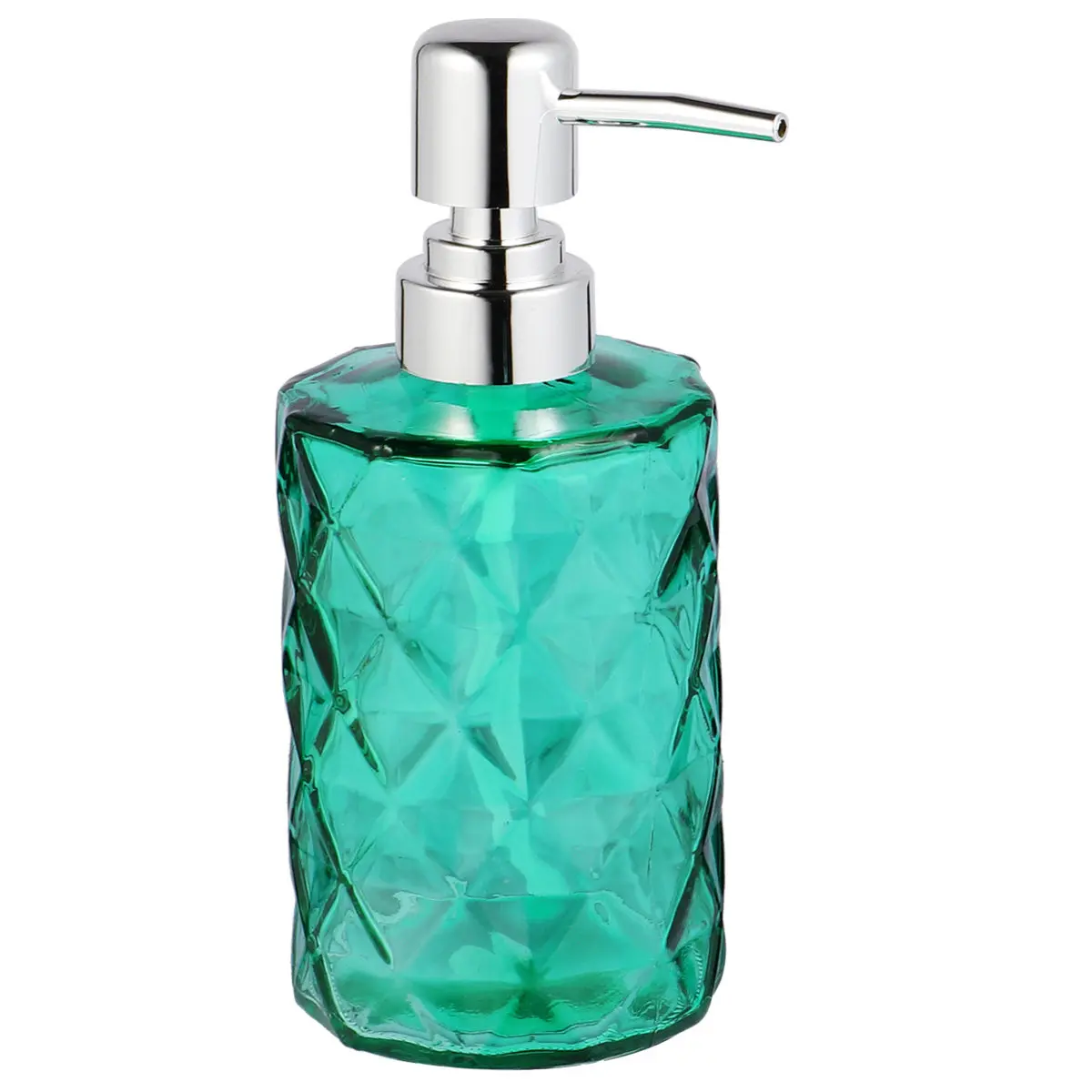 2-pecas-frasco-de-vidro-vazio-com-padrao-diamante-e-cabeca-de-bomba-prateada-recarregavel-para-shampoo-e-suporte-para-dispensador-de-gel-de-banho