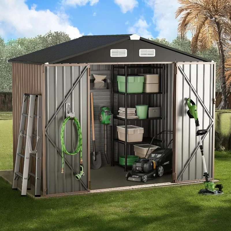 GVDV 8x6 FT Outdoor Storage Shed with Floor, Full Size Metal Utility Shed | Lockable Garden Shed, Reinforced Sidewall Girts