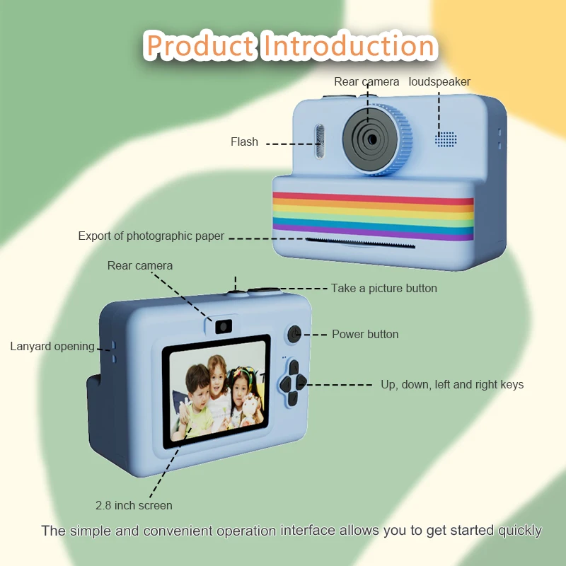 Children's Camera Instant Print Toy 2.8-Inch HD Screen With 32G Memory Card And 3 Rolls Of Printing Paper, Gift For Boys&Girls