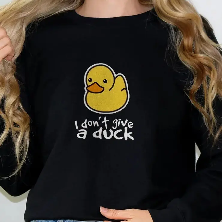 

Sweatshirt Long Sleeves Stylish Pullover Y2K Graphic Hoodies Crew Neck Unisex Casual Daily Wear I Dont Give A Duck Yellow Duck
