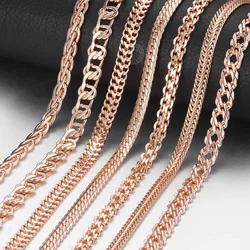 Davieslee Chain Necklace for Women Men 585 Rose Gold Color Necklace for Women Men Foxtail Hammered Bismark Chain 3-8mm DCNN1