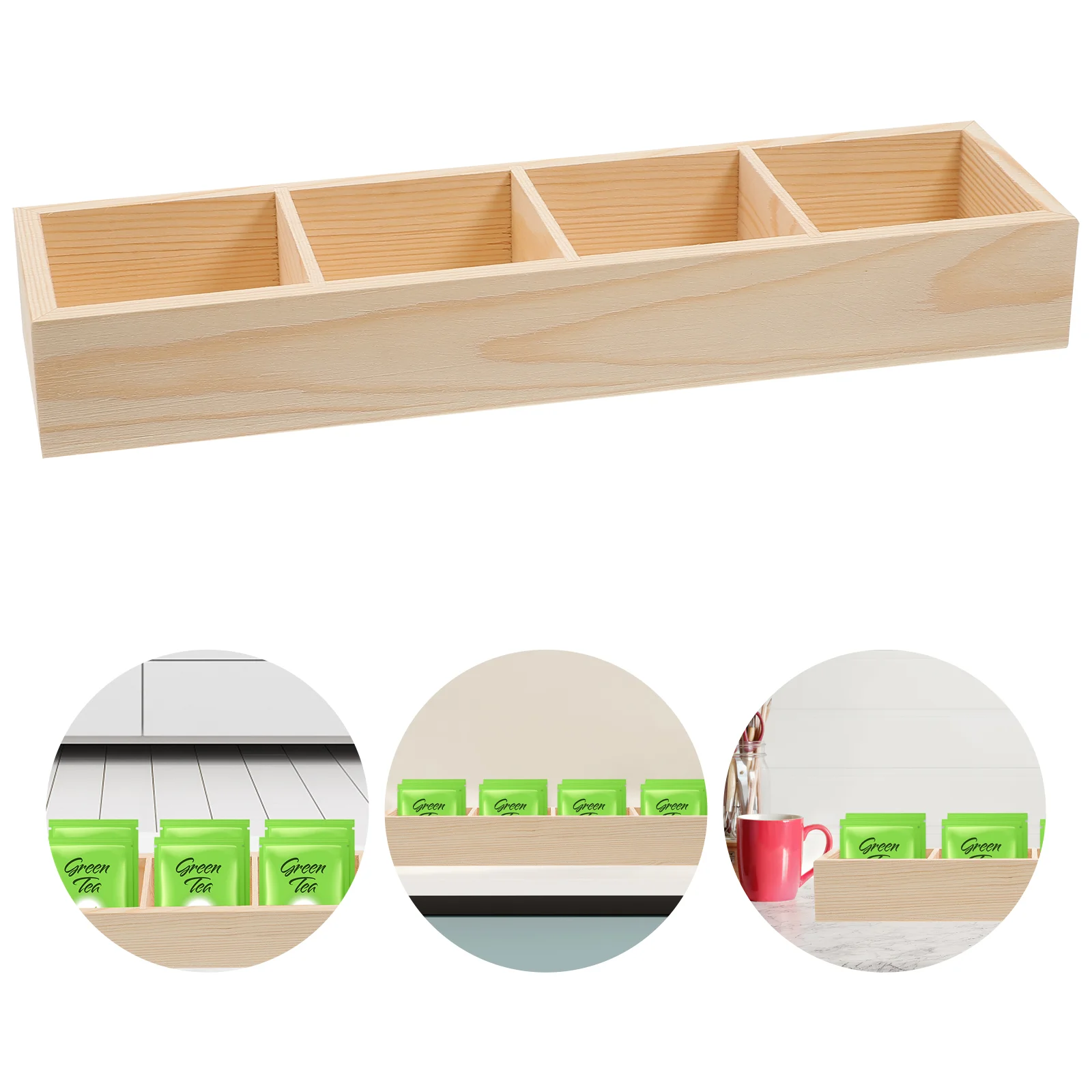 Multi compartment Wooden Desktop ganizer Box for Tea Bags Coffee Sugar Packets Home Cafe Bar Counter Storage Container