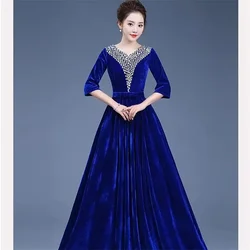 Golden Velvet Chorus Performance Dress New Year Eve Spring Festival Gala Women Chinese Slim Fit Mother Chorus Conductor Clothing