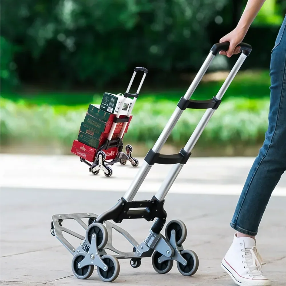 

Portable Folding Trolley Cart Home Supermarket Shopping 75kg Trolley Pulling Tool Cart Beach All Terrain Stair Climbing Car