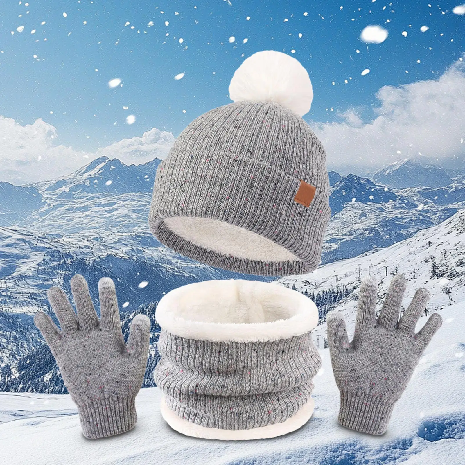 Kids Winter Beanie Hat Scarf Gloves Set Thermal Knitted Winter Hat Scarf Gloves Warm Soft Cold Weather Accessories For Walking