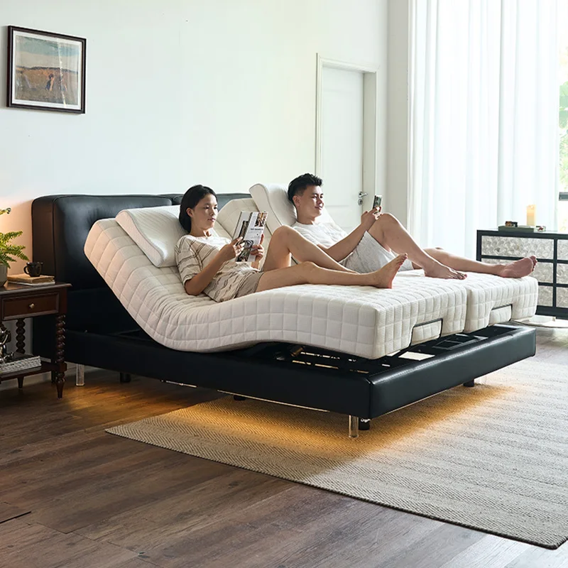 Adjustable Hotel Bed, Soft Bed with Mattress, Night Light Controllable king Leather Bed Manufacturer