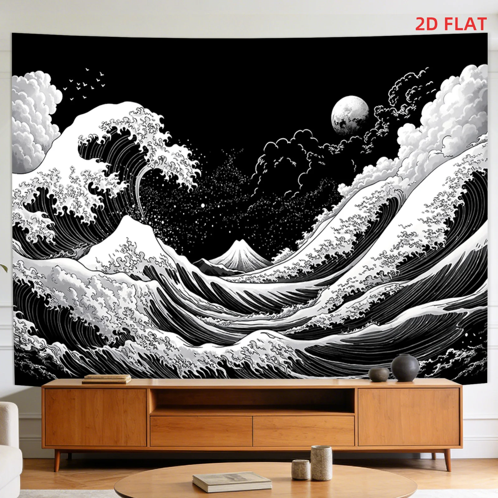 Dramatic Great Wave Japanese Tapestry Wall Hanging Anime Art Black and White Ocean Decor Ukiyo Style Living Room Home Decor