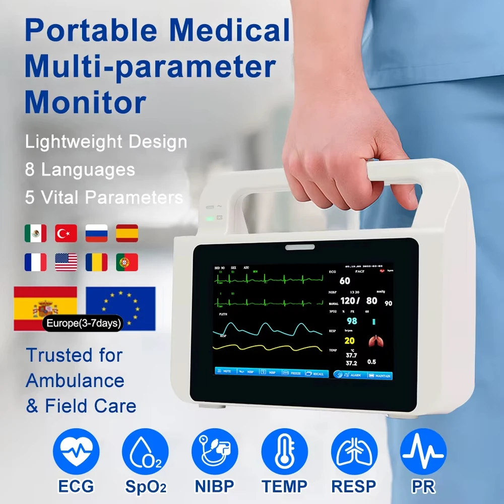 Monitor portátil de signos vitales Resoxy, monitor médico multiparamétrico para pacientes con pantalla táctil ECG RESP NIBP TEMP