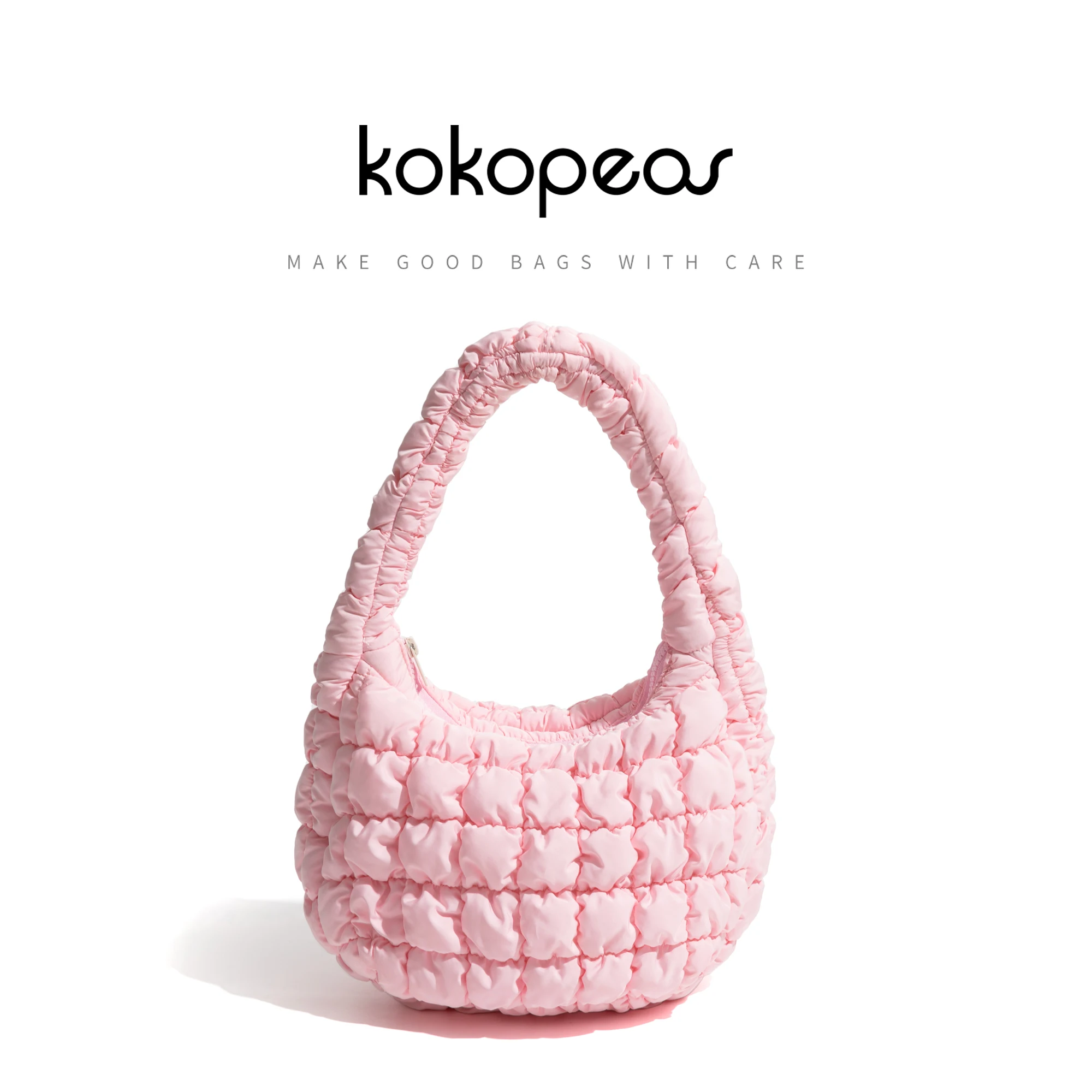 KOKOPEAS Pleated Tote Handbag For Woman Nylon Solid Color Simple Casual Phone Purse Quilted Cute Girl Key Headset Bag