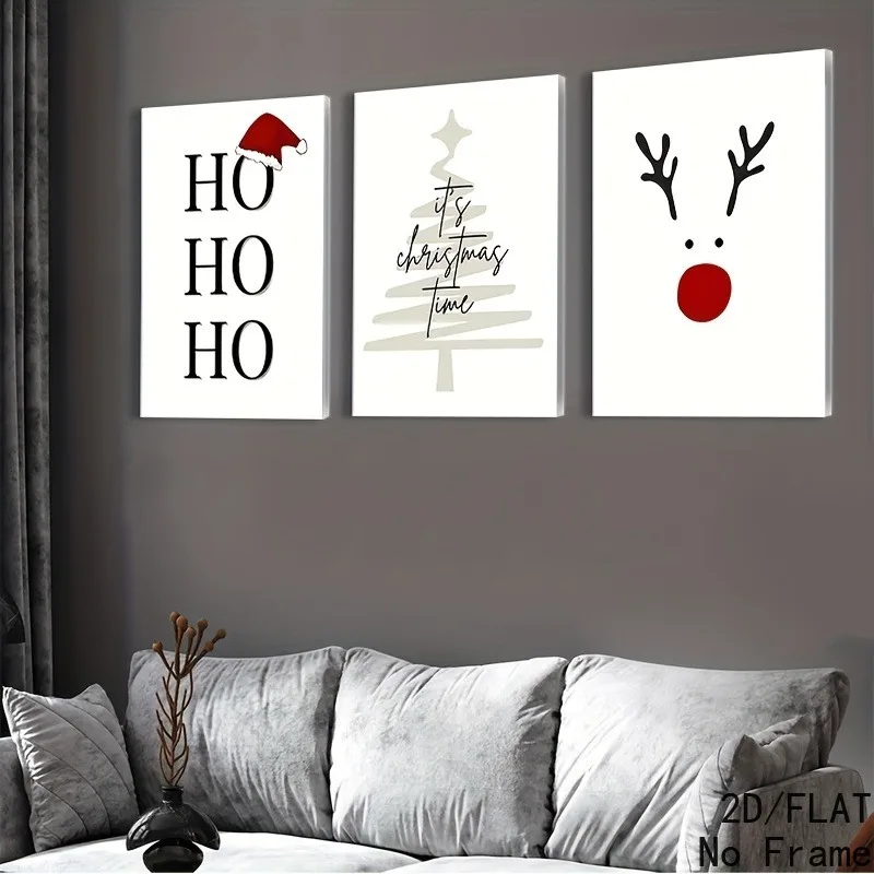 

3pcs Christmas Holiday Style Art Canvas Paintings, Letter Reindeer Art Decor, Classic Holiday Home Decor, Wall Art, Room Decor