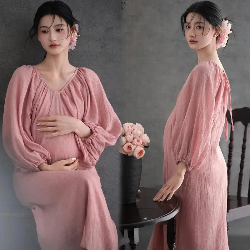

Pregnant Women Photo Shoot Dress Pink Maternity Gown for Studio Photography Sweet Outfits for Mothers Maternity Clothing