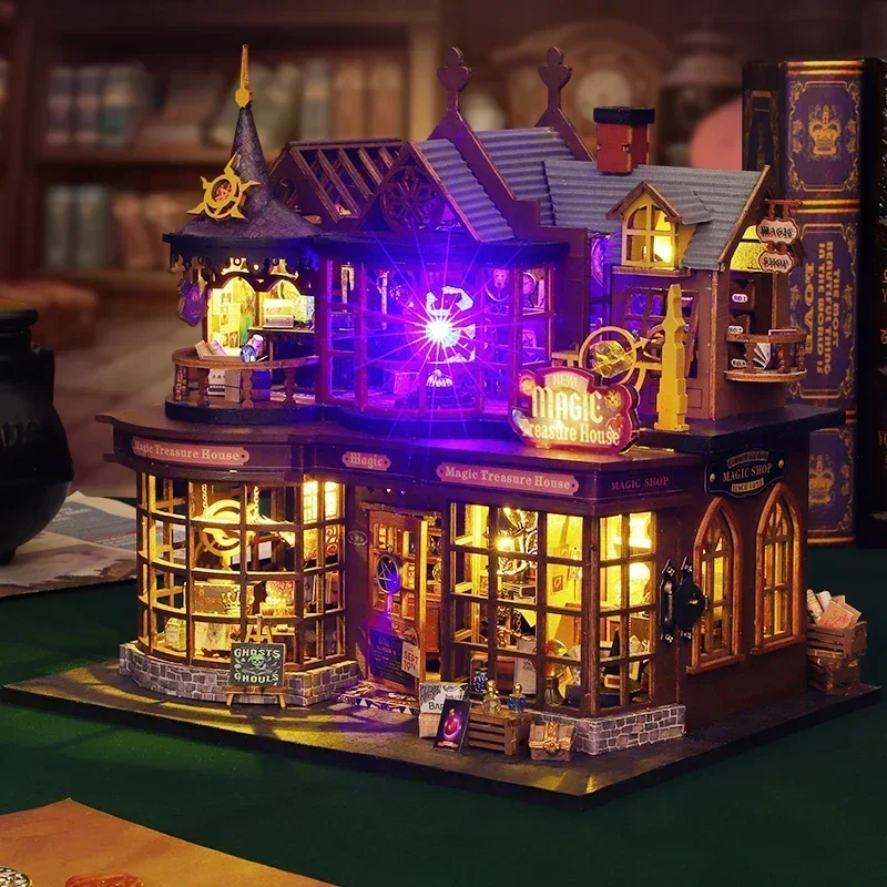 DIY Wooden Magic House Casa Doll Houses Miniature Building Kit Dollhouse with Furniture Led Lights for Girls Birthday Gifts