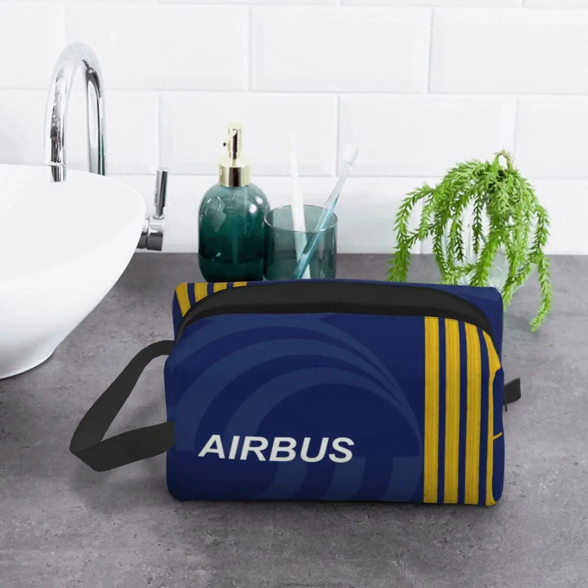 Cute Airbus Fighter Pilot Travel Toiletry Bag for Women Aviation Airplane Cosmetic Makeup Bag Beauty Storage Dopp Kit