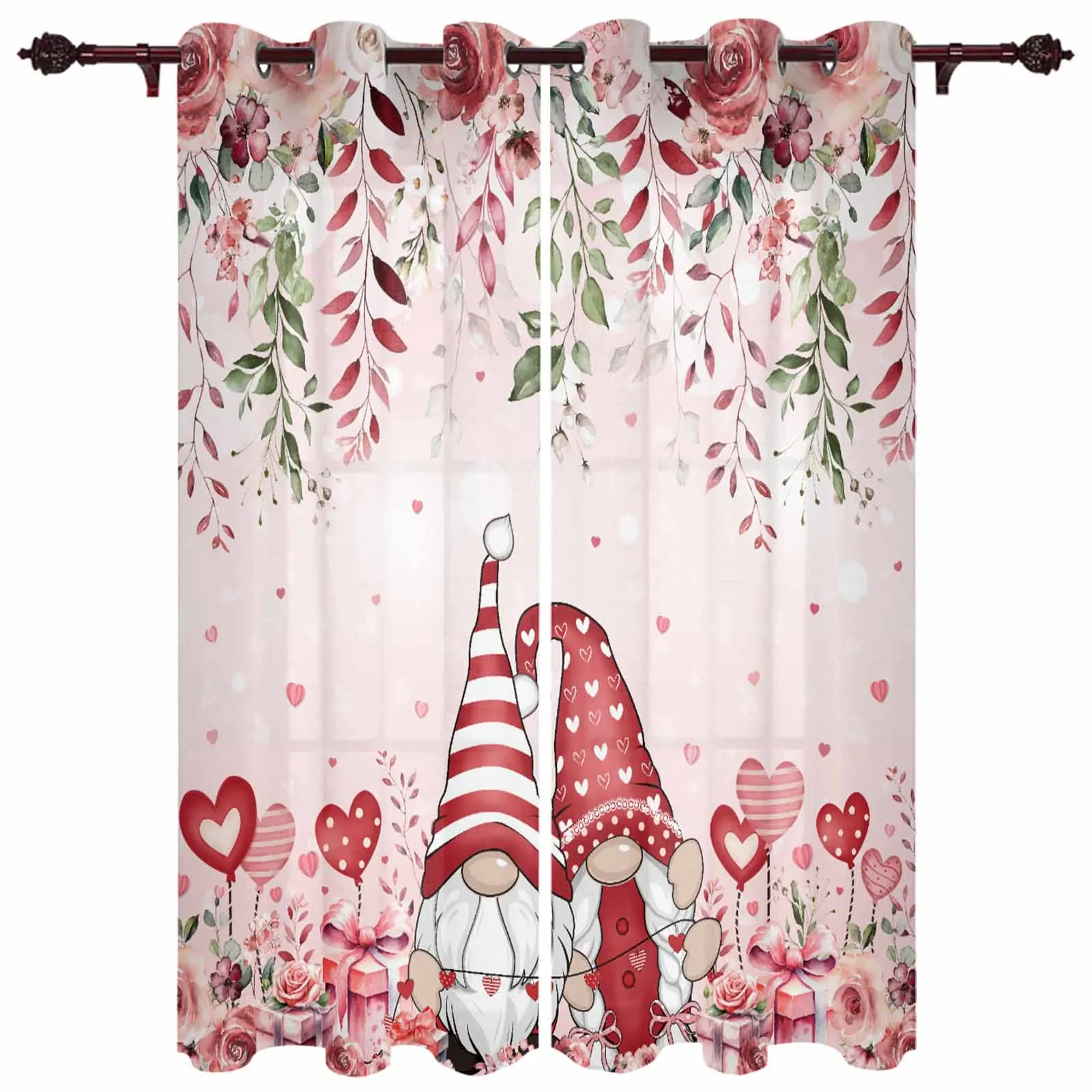 

Valentine'S Day Pink Rose Flowers Love Dwarf Grommet Curtains for Bedroom Living Room Home Decor Window Treatments Drapes