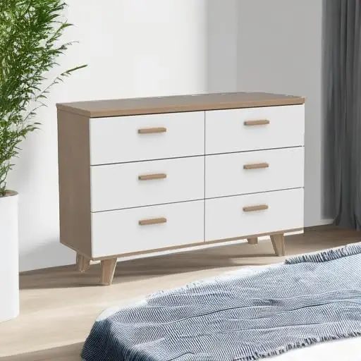 خزانة ملابس عريضة بيضاء مع 6 أدراج ، منظم تخزين ، درج صدر حديث للحضانة ، غرفة المعيشة ، المدخل ، غرفة نوم الأطفال