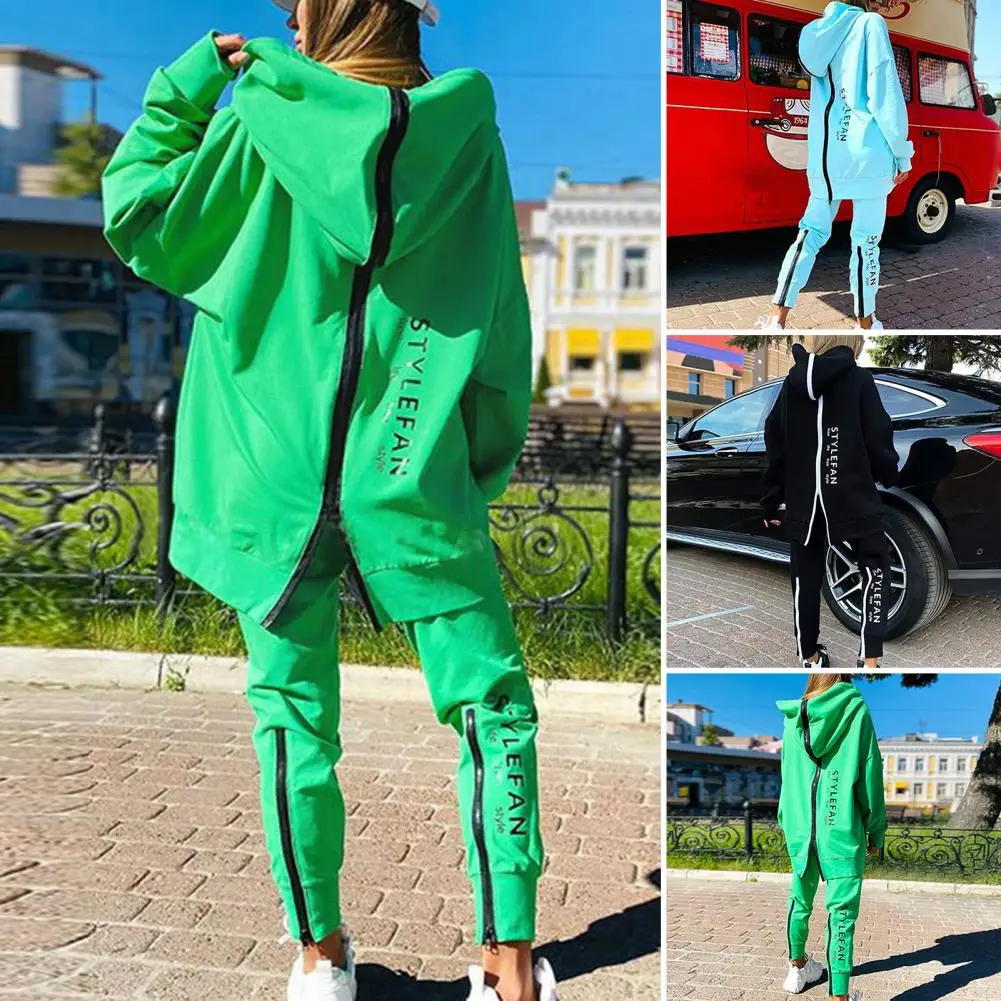 Tracksuit Women Two Piece Set Loose Back Zipper Long Hoodies Pants Set Autumn Thin Sportswear Pullover Streetwear Joggers