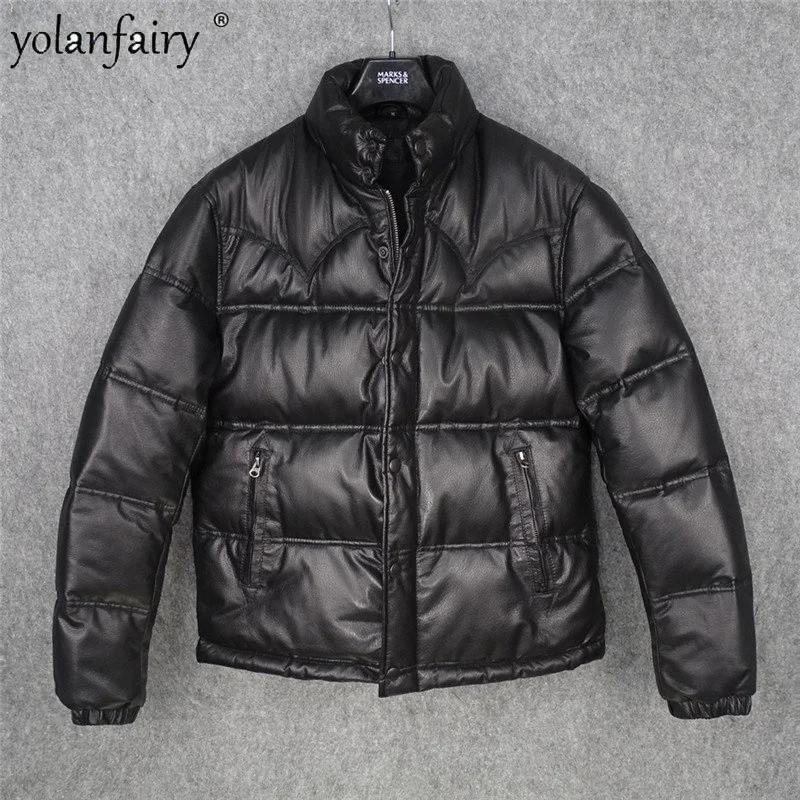 

Warm Leather Jacket Men Natural Goatskin Down Men's Winter s Genuine Cowhide Puffer FCY