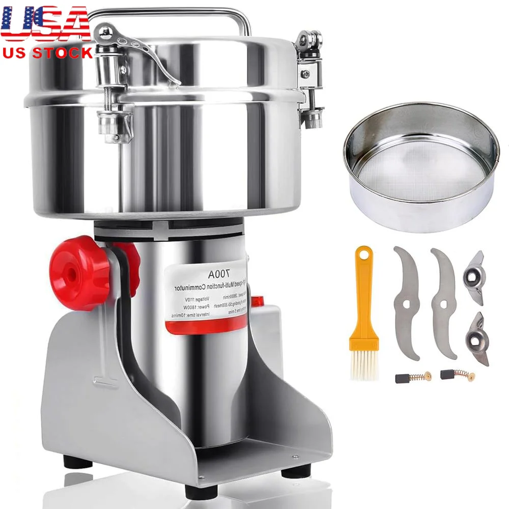 700g Electric Grain Mill Grinder 1800W High Speed Swing Type Commercial Copper Motor Milling Machine 28000RPM Superfine Powder