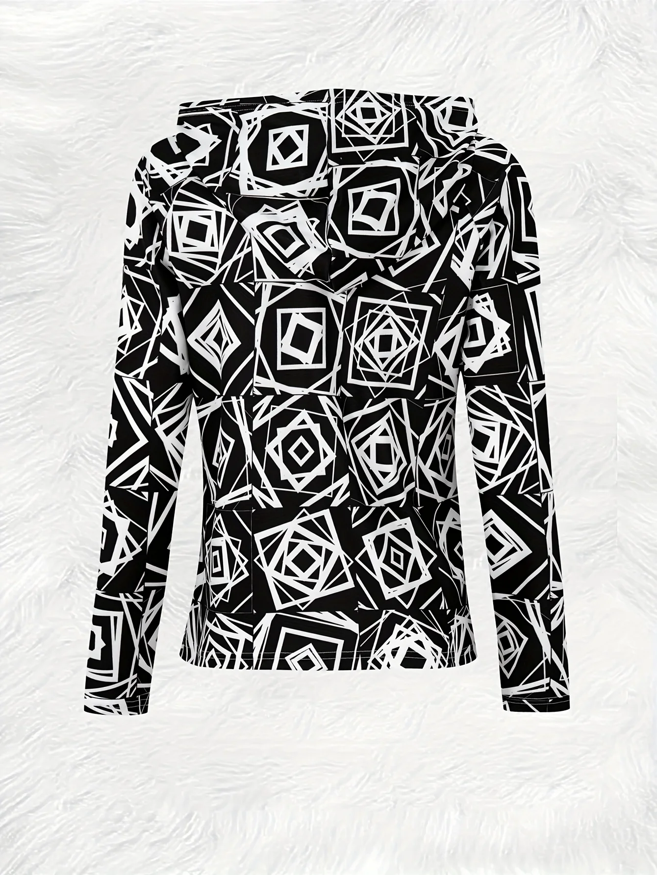 Printed Design Casual style black and white geometric patterned hooded jacket