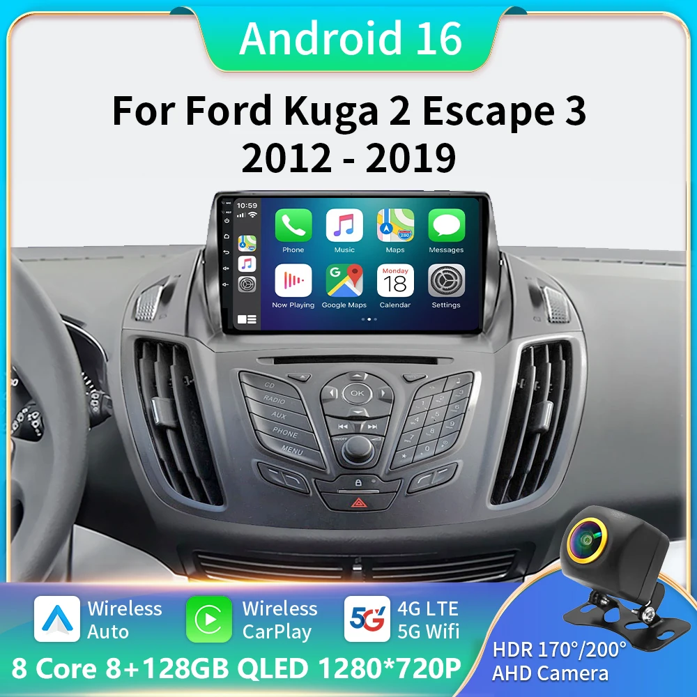 

2 Din Android13 Автомобильный радиоприемник для Ford C-MAX Kuga 2 Escape 3 2012-2019 Мультимедийный плеер Навигация GPS Carplay Авто головное устройство DVD