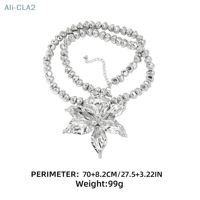 2024 New Silver Oversize Flower Pendant Necklaces For Women Vintage Statement Jewelry Choker Necklace Gifts image 6
