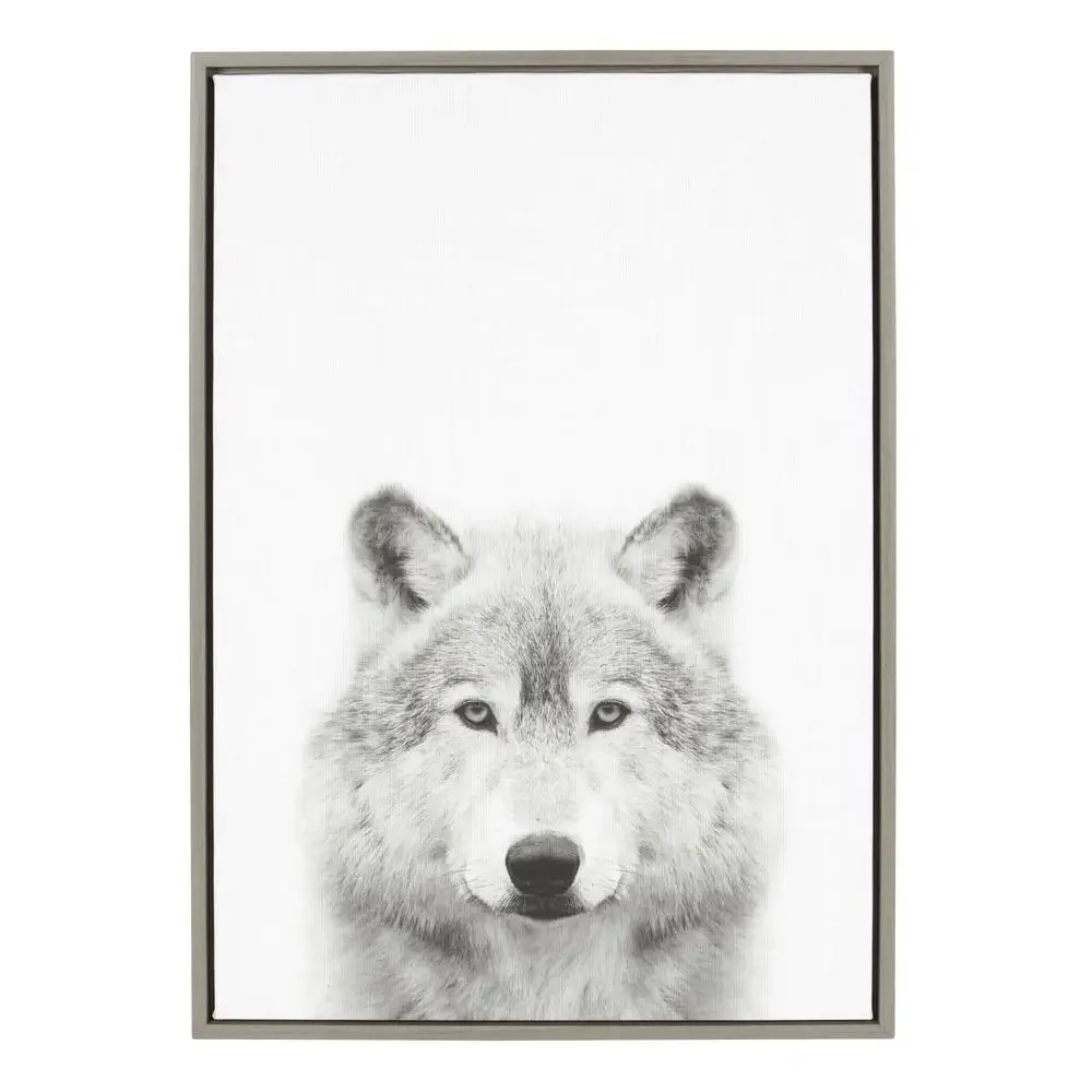 Black White Wolf Portrait Framed Canvas Wall Art 23x33 Gray Animal Nature Print Simon Te Tai Home Decor Gallery USA Printed