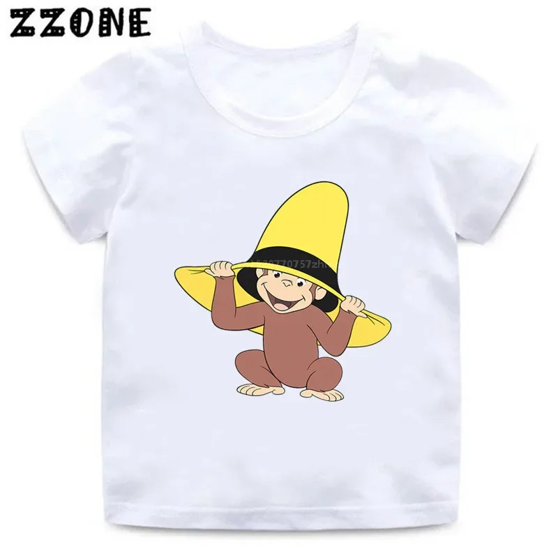 2024 New Summer Baby Boys T shirt Curious George Cartoon Print Kids T-Shirts Funny Monkey Children Girls Tops Clothes