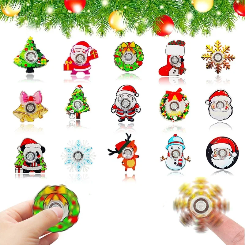 10PCS Christmas Fingertip Gyro Toy Santa Claus Christmas Tree Creative Fidget Spinners Toys Stress Relief Party Favors Xmas Gift