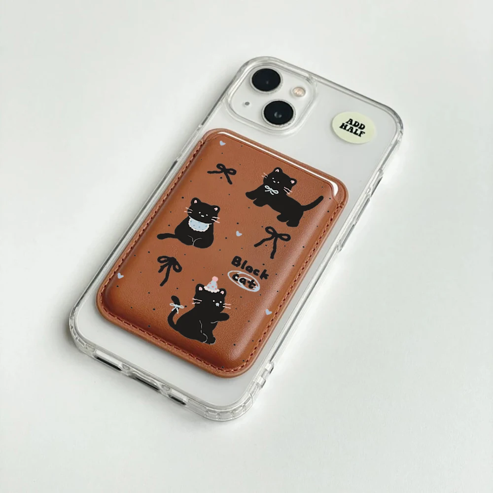 Niedliche schwarze Katzen-Leder-Kartenhülle mit Magnetverschluss, geeignet für alle iPhones, kompatibel mit MagSafe, Kartenhalter für die Rückseite des Telefons. – Detail 7