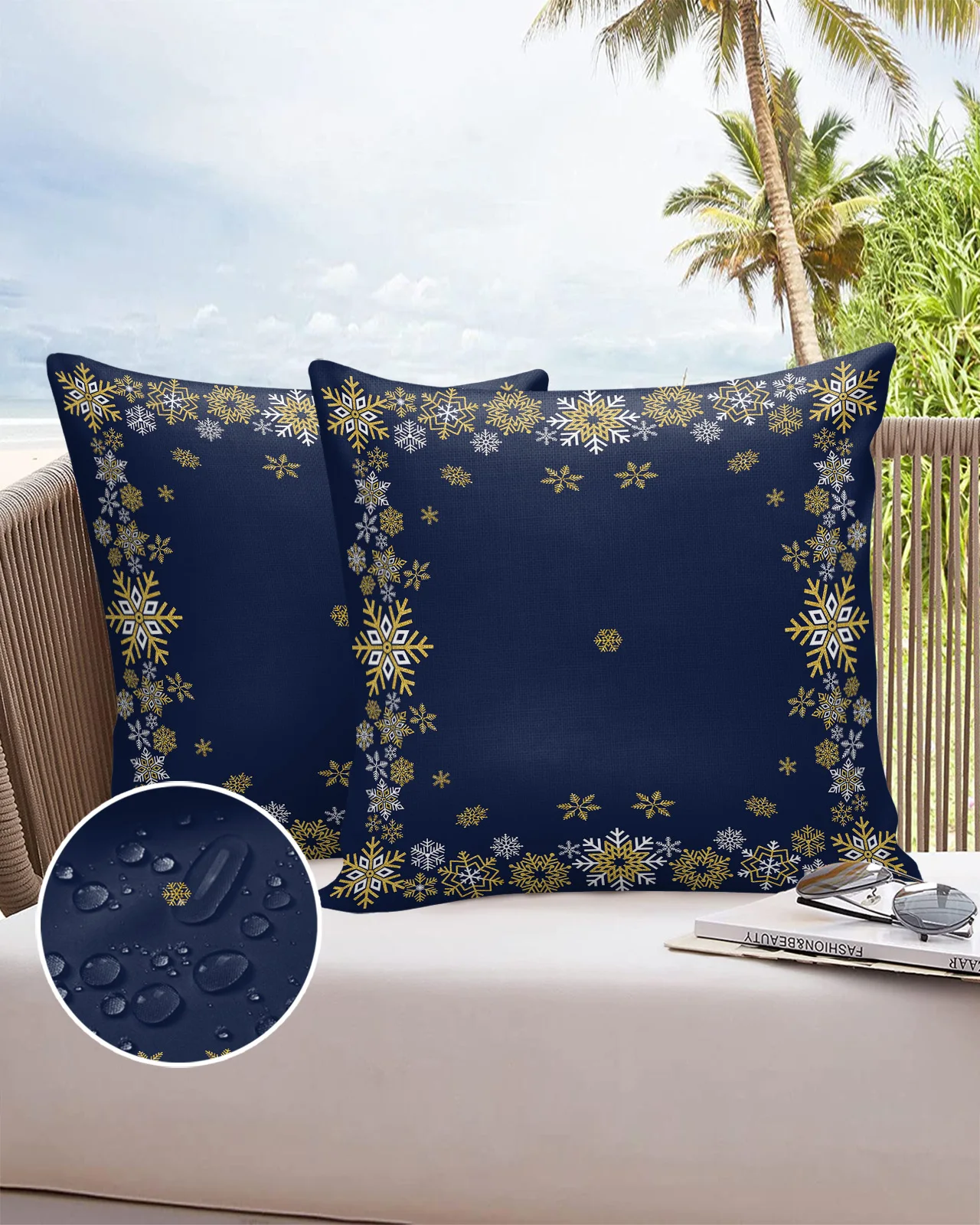 2/4PCS Christmas Winter Snow Blue Gold Waterproof Decorative Sofa Throw Pillow Cover Case Garden Patio Cushion Covers