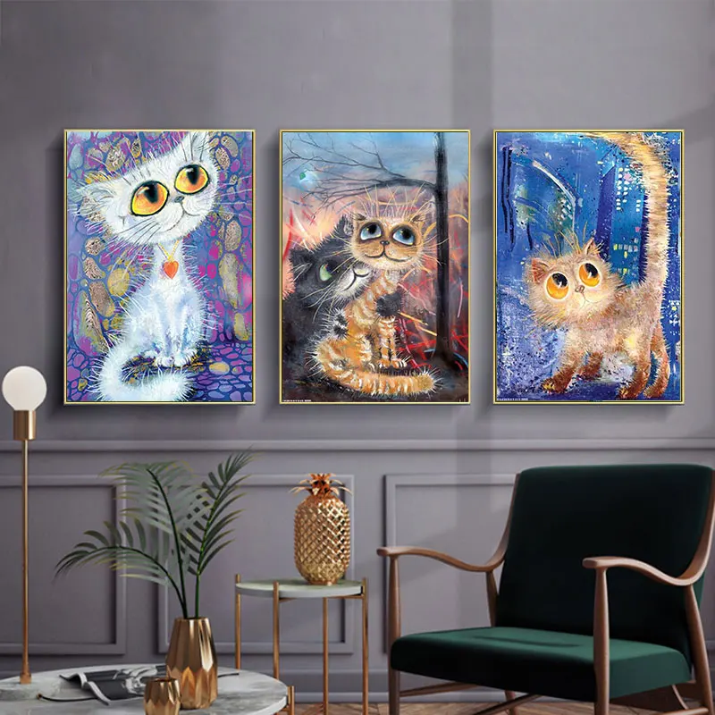 5D DIY Diamond Painting Cute Cat Full Round Diamond Mosaic Abstract Animal Diamond Embroidery Kit Rhinestone Home Art Decoration