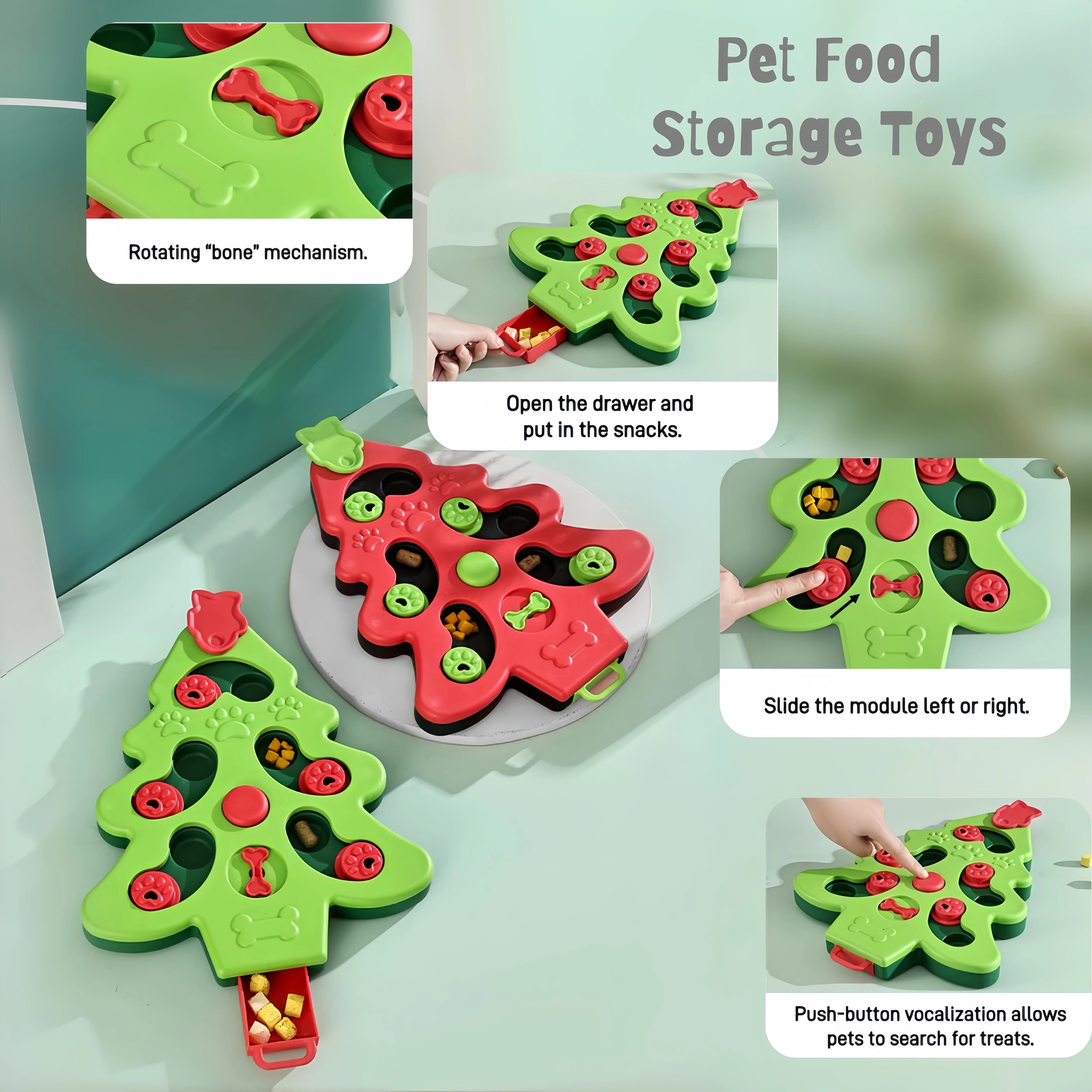 

Christmas Tree Dog Puzzle Toy Feeder for Dogs Cats 9 Hiding Snuffle with Non-Slip Bottom Interactive Slow Feeder Pet Gift