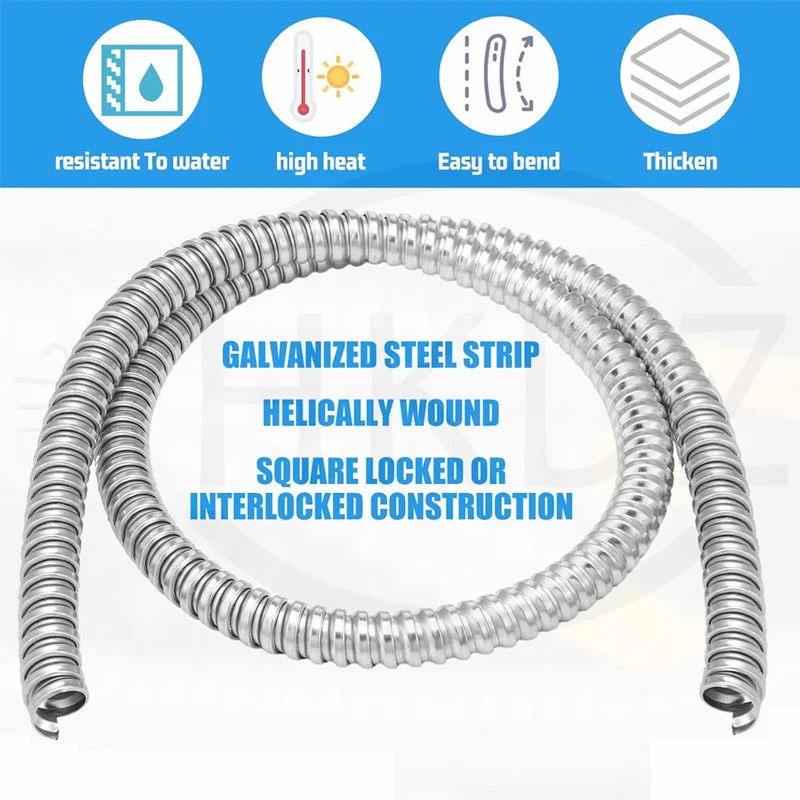 Galvanised Flexible Corrugated Pipe ID 5mm ~ 75mm Wire Protection Harness Threaded Hose Auto Mechanical Line Protection Sleeving