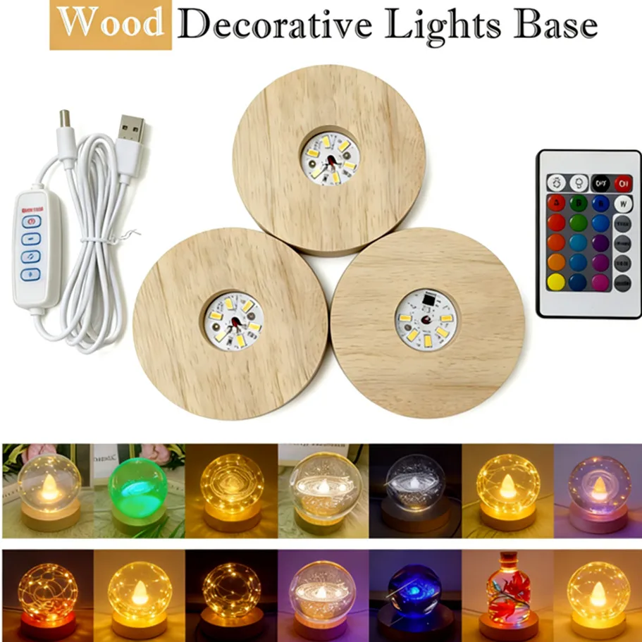 Wood Desktop Decorative Lights Light 100/80/60mm Switch USB Remote Control Display Light Display Stand Holder Lamp Art Ornament