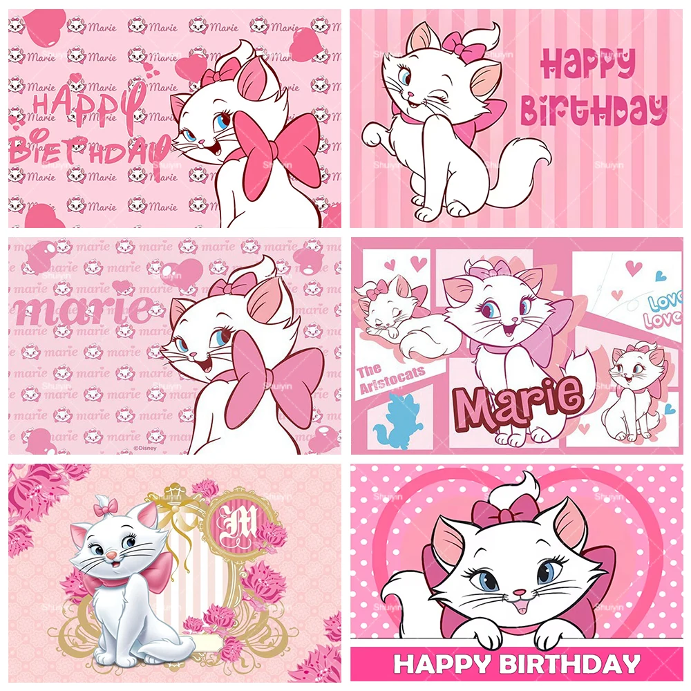 

Cute Pink Marie Cat Backdrop Kids Girls Birthday Decorations Party Supplies Baby Shower Customized Banner Photo Background Gifts